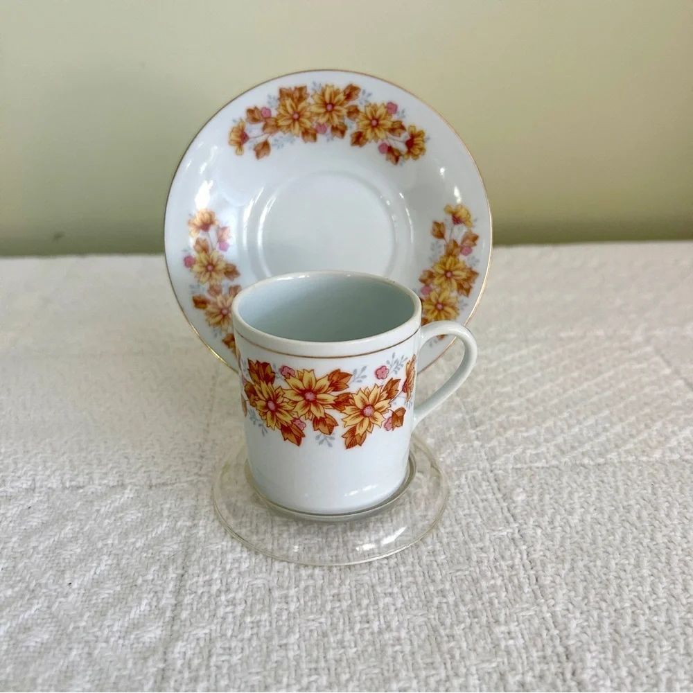 Vintage Floral Demitasse Cup Teacup and Saucer Set